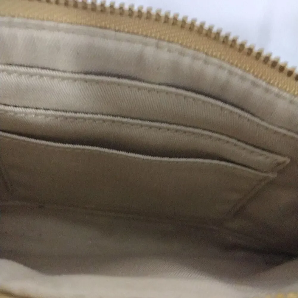 Coach Crossbody Bag Womens Small Beige Leather Chain Strap Gold Zip Purse